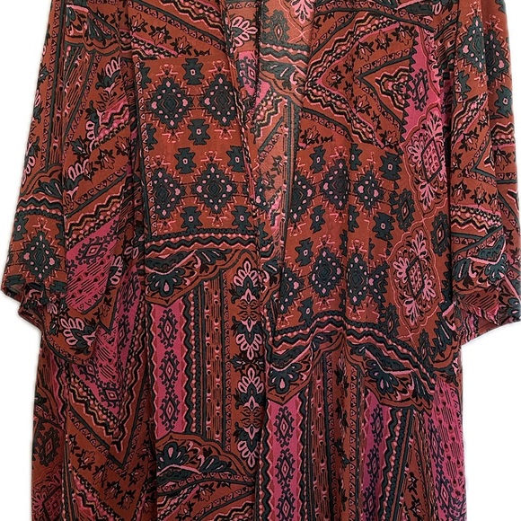 Torrid Pink, Orange and Dark Green Patterned Kimono Size 1X NWT - Picture 4 of 6